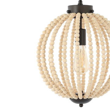 Abril 12.5" Rustic Bohemian Iron/Wood Bead LED Pendant - JONATHAN Y